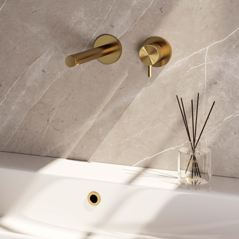 BRAUER Gold Edition Wastafelmengkraan inbouw - rechte uitloop links - hendel kort smal - inclusief inbouwdeel - model B 1 - PVD - geborsteld goud SW547644