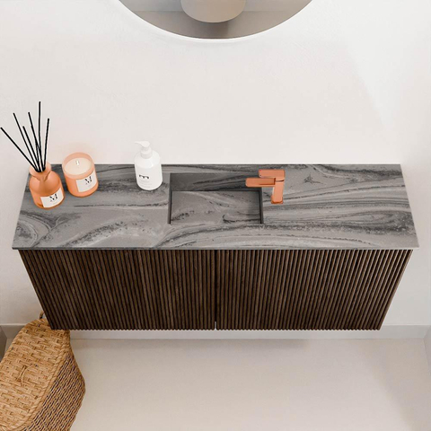 Mondiaz JOYA-DLUX 90cm toiletmeubel - kleur Walnut - Wastafel FAYE positie Midden 1 kraangat kleur Sombra. SW1424738