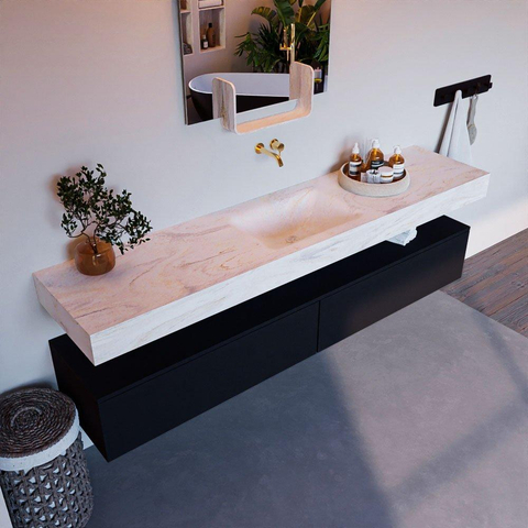 Mondiaz ALAN-DLUX Ensemble de meuble - 200cm - meuble Urban mat - 2 tiroirs - Lavabo Cloud Ostra suspendu - vasque Centre - 0 trous de robinet SW807415