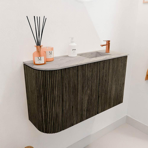 Mondiaz JOYA-DLUX Meuble de salle de bains 71,6cm - arrondi gauche couleur Shadow - Vasque FAYE position Droite 1 trou de robinet couleur Glace SW1422792