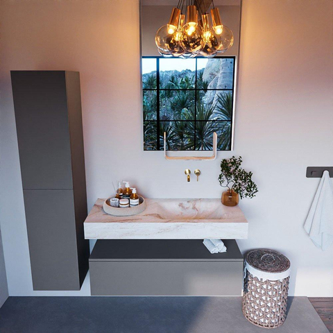 Mondiaz ALAN-DLUX Ensemble de meuble - 110cm - meuble Plata mat - 1 tiroir - Lavabo Cloud Frappe suspendu - vasque Droite - 0 trous de robinet SW805546