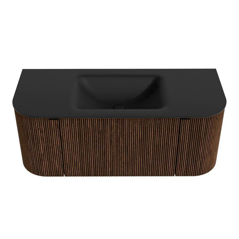 MONDIAZ KURVE Meuble de salle de bains 110cm avec module 25 Len R couleur Walnut avec 1 tiroir et 2 portes. Lavabo CLOUD central 1 trou de robinet Urban. SW1138454