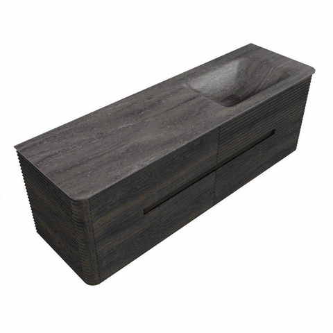 Mondiaz CIRO-DLUX Meuble de salle de bains - 150x45x50cm - Plan vasque solid surface Oza - 1 vasque à droite - 1 trou de robinet - 4 tiroirs - Shadow SW1532652