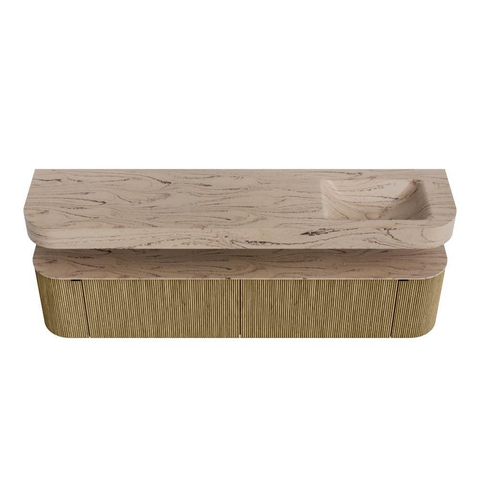 MONDIAZ THOR-DLUX Meuble de salle de bains - 200cm - arrondi gauche + droite - couleur Dusk - 2 tiroirs et 2 portes - Vasque suspendue CLOUD Droite 1 trou de robinet couleur Arena SW1467070