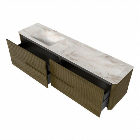 Mondiaz CIRO-DLUX Ensemble de meuble de salle de bains - 190x45x50cm - Plan vasque en solid surface Frappe - 1 vasque à gauche - sans trous de robinet - 4 tiroirs - Dusk SW1532854