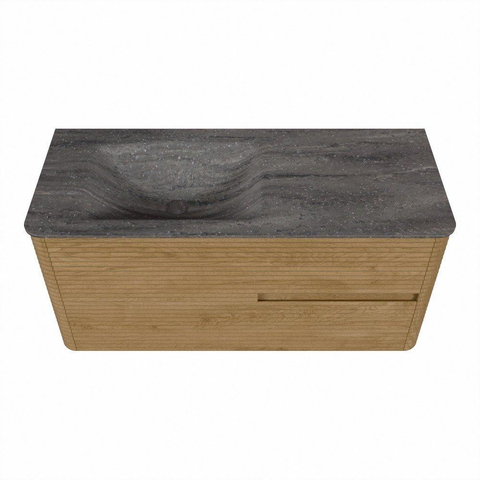 Mondiaz CIRO-DLUX Badkamermeubelset - 110x45x50cm - Solid surface wastafel Oza - 1 wasbak Links - zonder kraangaten - 2 lades - Oak SW1531160
