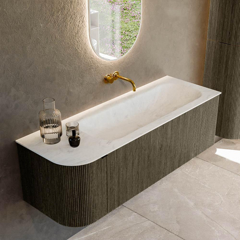 Mondiaz KURVE-DLUX Ensemble de meuble de salle de bains - 135x46x40cm - 1 tiroir - 1 porte - lavabo solid surface - droit - sans trou de robinet - Shadow SW1414050