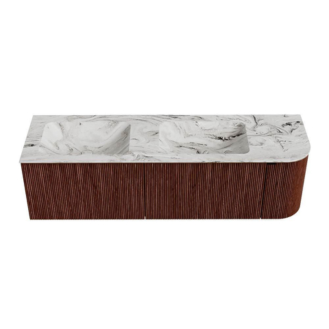 Mondiaz KURVE-DLUX Badkamermeubelset - 155x46x40cm - 2 lade - 1 deur - wastafel solid surface - dubbel / links - zonder kraangat - Ruby SW1415971