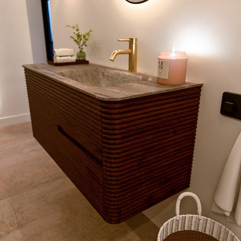 Mondiaz CIRO-DLUX Ensemble de meubles de salle de bains - 110x45x50cm - Vasque en solid surface Oza - 1 lavabo à droite - 1 trou de robinet - 2 tiroirs - Ruby SW1532093