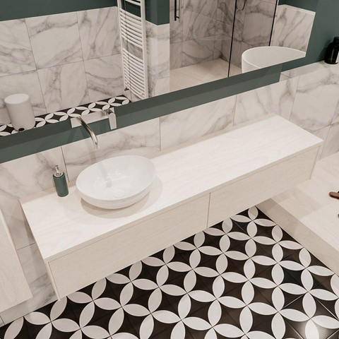 ENSEMBLE DE MEUBLE MONDIAZ LUSH - 180 cm - 2 tiroirs - lavabo BARCO - vasque à gauche - 0 trous de robinet - sous-couche SW409701