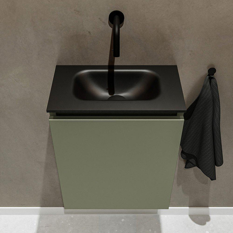 MONDIAZ TURE Toiletmeubel 40x23x50cm met 0 kraangaten 1 deuren army mat Wastafel Eden midden Solid Surface Zwart SW475320