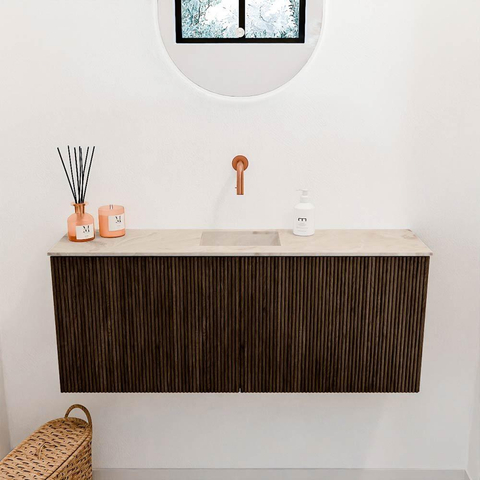 Mondiaz JOYA-DLUX 100cm meuble de salle de bains avec WC - couleur Walnut - Vasque FAYE position Milieu Sans trou de robinet couleur Frappe. SW1422311