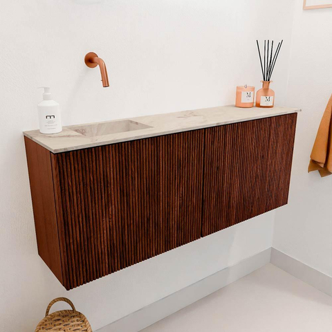 Mondiaz JOYA-DLUX 100cm meuble de salle de bains - couleur Ruby - Vasque FAYE position Gauche Sans trou de robinet couleur Frappe. SW1423473