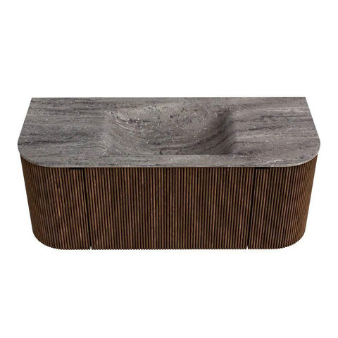 MONDIAZ KURVE-DLUX Meuble de salle de bains 110cm arrondi Gauche + Droite couleur Walnut avec 1 tiroir et 2 portes. Lavabo CLOUD Central sans trou de robinet Oza. SW1432728