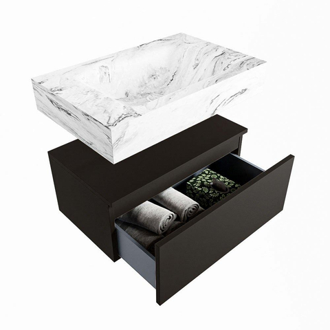 Mondiaz ALAN-DLUX Ensemble de meuble - 70cm - meuble Urban mat - 1 tiroir - Lavabo Cloud Glace suspendu - vasque Centre - 1 trou de robinet SW804762
