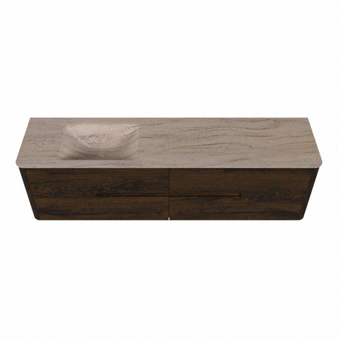 Mondiaz CIRO-DLUX Badkamermeubelset - 180x45x50cm - Solid surface wastafel Saba - 1 wasbak Links - zonder kraangaten - 4 lades - Walnut SW1530736