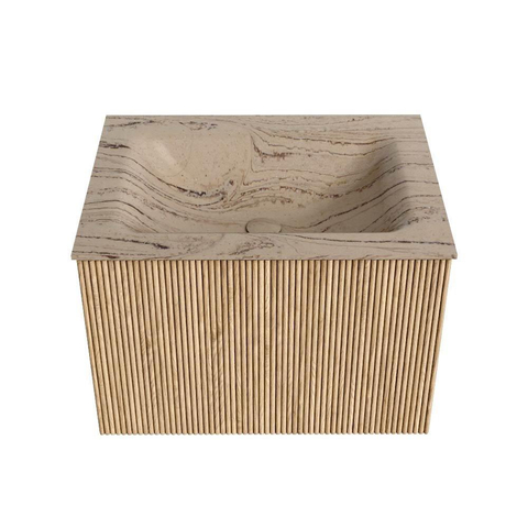 MONDIAZ KURVE-DLUX Meuble de salle de bains 60 cm couleur Oak avec 1 tiroir et 0 porte. Lavabo CLOUD central sans trou de robinet Arena. SW1431078