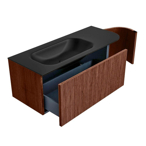 Mondiaz KURVE Badkamermeubelset - 115x46x40cm - 1 lade - 1 deur - wastafel solid surface - links - zonder kraangat - Ruby SW1415417