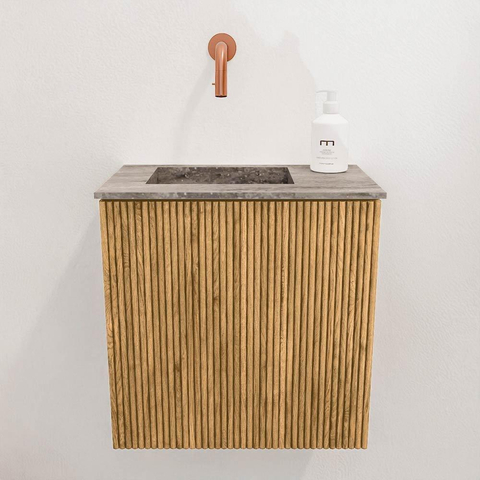 Mondiaz JOYA-DLUX 40cm toiletmeubel - kleur Oak - Wastafel FAYE positie Links Zonder kraangat kleur Oza. SW1424074