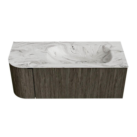 Mondiaz KURVE-DLUX Badkamermeubelset - 115x46x40cm - 1 lade - 1 deur - wastafel solid surface - rechts - 1 kraangat - Shadow SW1414565