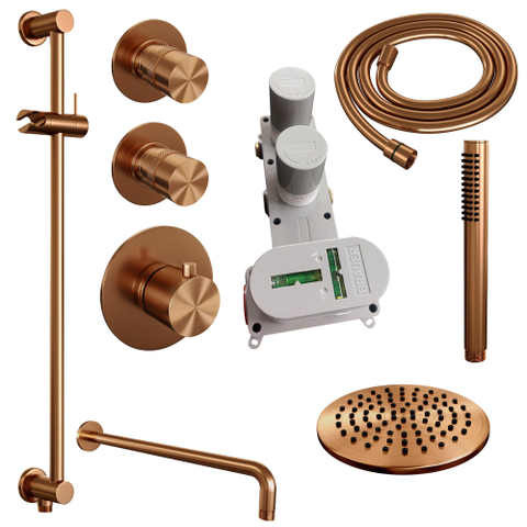 BRAUER Copper Edition inbouw regendoucheset – Ø20 cm hoofddouche – 40 cm gebogen wandarm – staafhanddouche – glijstang 70 cm SW538394