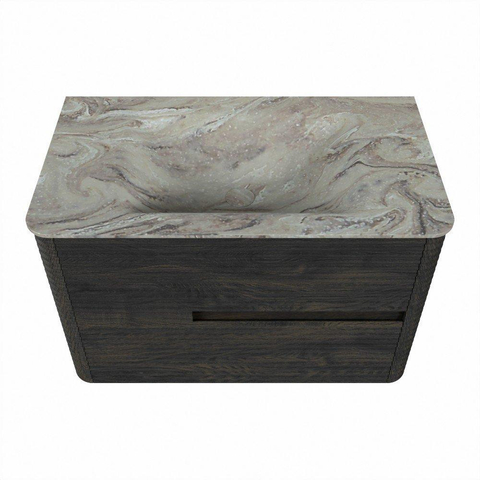Mondiaz CIRO-DLUX Meuble de salle de bains - 80x45x50cm - Vasque solid surface Glace - 1 bassin central - 1 trou de robinet - 2 tiroirs - Shadow SW1532189