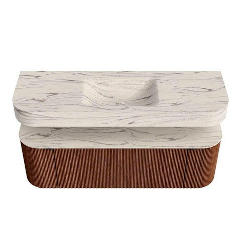MONDIAZ THOR-DLUX 140cm meuble de salle de bains arrondi gauche + droite couleur Ruby avec 1 tiroir et 2 portes. Vasque suspendue CLOUD Milieu 1 trou de robinet couleur Nata. SW1464236