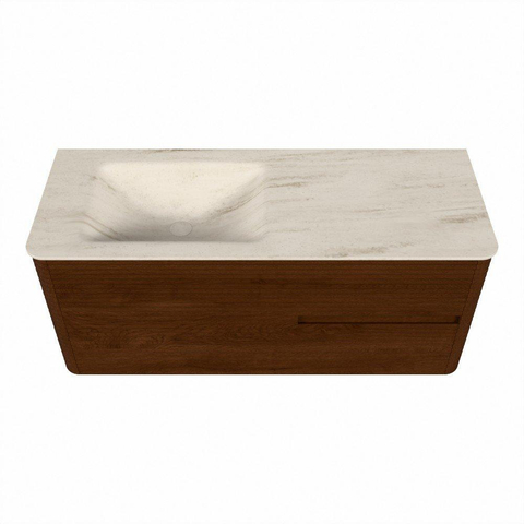 Mondiaz CIRO-DLUX Ensemble de meubles de salle de bains - 120x45x50cm - Plan-vasque solid surface Meli - 1 vasque à gauche - sans trous de robinetterie - 2 tiroirs - Ruby SW1531750