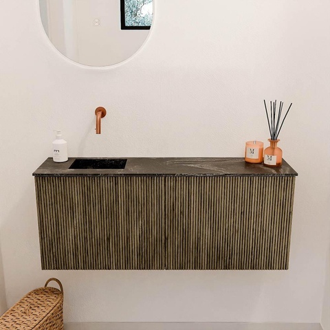 Mondiaz JOYA-DLUX 100cm meuble de salle de bains - couleur Dusk - Vasque FAYE position Gauche Sans trou de robinet couleur Lava. SW1423267