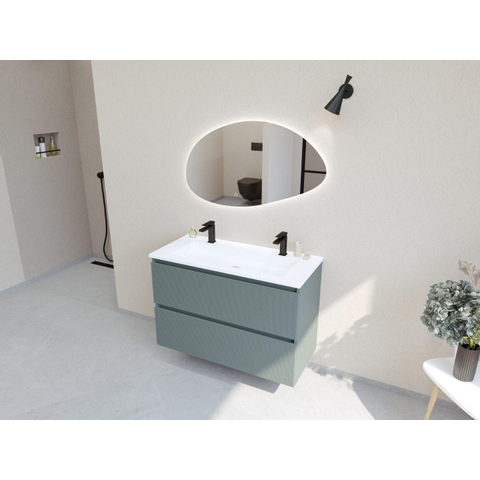 H&R Badmeubelen Infinity XXL 3D Badkamermeubelset - 100 cm - 1 keramische wasbak thin mat wit - 2 kraangaten - 2 lades - mat petrol SW863483