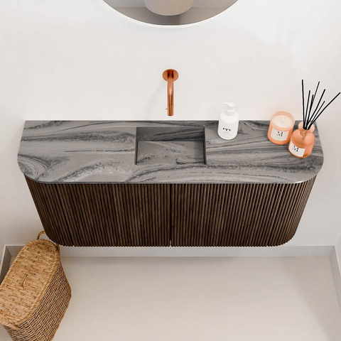 Mondiaz JOYA-DLUX 93.2cm toiletmeubel - ronding links en rechts kleur Walnut - Wastafel FAYE positie Midden Zonder kraangat kleur Sombra. SW1424773