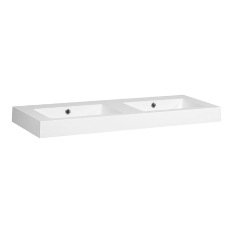 BRAUER Solar Thick Vasque à poser - 120x46x10cm - 2 bassins - 0 trous de robinet - marbre minéral - blanc soie satiné SW8523