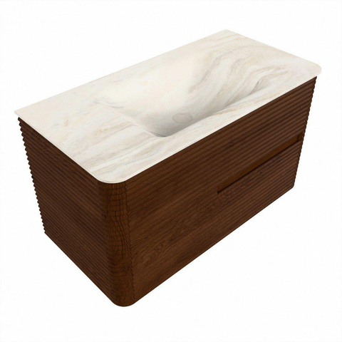 Mondiaz CIRO-DLUX Badkamermeubelset - 90x45x50cm - Solid surface wastafel Ostra - 1 wasbak Midden - zonder kraangaten - 2 lades - Ruby SW1531877