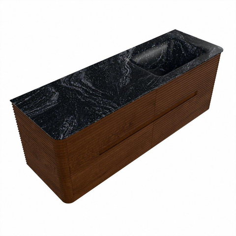 Mondiaz CIRO-DLUX Meuble de salle de bains - 140x45x50cm - Vasque en solid surface Lava - 1 lavabo à droite - sans trous de robinet - 4 tiroirs - Ruby SW1531600