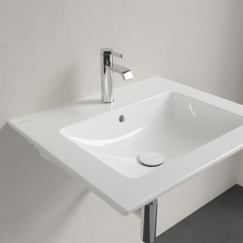 Villeroy & Boch venticello wastafel - 600x500mm - met overloop - geslepen onderkant - 3 kraangaten middelste open - White Alpine (glans wit) 1025156