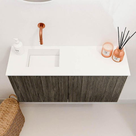 Mondiaz JOYA 80cm meuble de salle de bains - couleur Shadow - Vasque FAYE position Gauche Sans trou de robinet couleur Talc. SW1421414