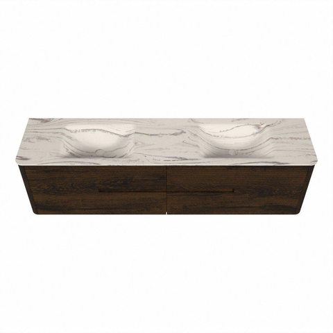 Mondiaz CIRO-DLUX Badkamermeubelset - 190x45x50cm - Solid surface wastafel Nata - 2 wasbak Dubbel - 2 kraangaten - 4 lades - Walnut SW1530691