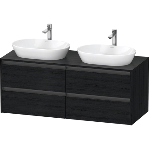 Duravit Ketho.2 Wastafelonderbouwkast - inclusief consoleplaat - met 4 laden - voor dubbele waskommen - 140x55x56.8cm - met handgrepen antraciet - eiken zwart mat SW772847