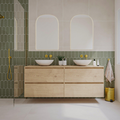 Saniclass Holz Pure Meuble de salle de bain - 160x45x60cm - 4 tiroirs - plan de toilette - Chêne natural SW1437482