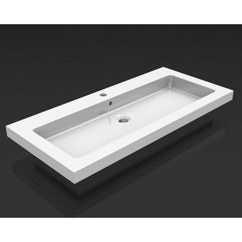 Wiesbaden Kera lavabo simple avec 1 trou de robinet 100x46x5 cm céramique brillant blanc SW102836