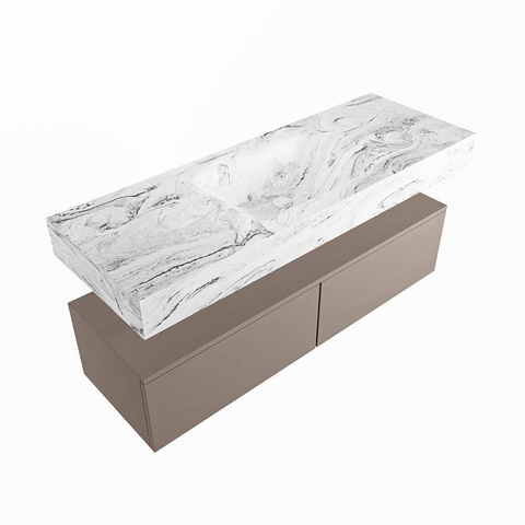 Mondiaz ALAN-DLUX Ensemble de meuble - 130cm - meuble Smoke mat - 2 tiroirs - Lavabo Cloud Glace suspendu - vasque Centre - 0 trous de robinet SW804890