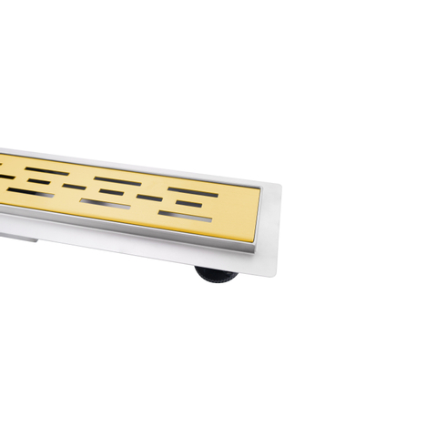 Fortifura Galeria douchegoot - 90cm - met vloerflens - met rooster - PVD - geborsteld messing (goud) SW716557