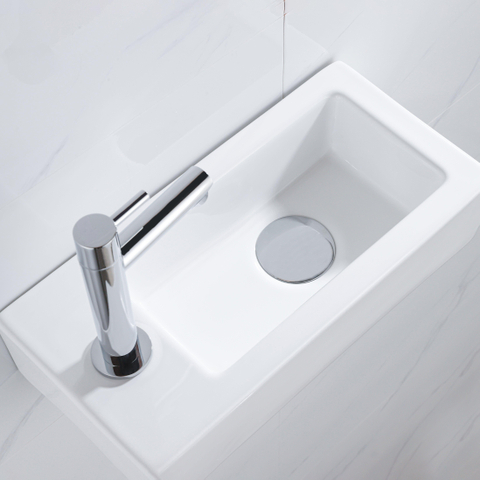 QeramiQ Fuente fonteinset – 37.5x18.5x9 cm – keramiek wit glans – kraangat links – chromen kraan SW1232718