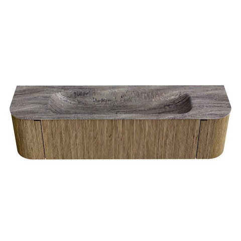 MONDIAZ KURVE-DLUX 170cm meuble de salle de bains arrondi Gauche + Droite couleur Dusk avec 1 tiroir et 2 portes. Lavabo BIG LARGE Central sans trou de robinet Oza. SW1433008
