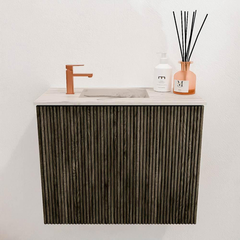 Mondiaz JOYA-DLUX 50cm toiletmeubel - kleur Shadow - Wastafel FAYE positie Links 1 kraangat kleur Nata. SW1424945
