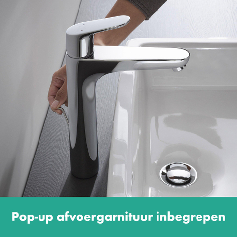 Hansgrohe Focus E2 wastafelkraan highriser - inclusief ComfortZone - 190 met waste - hoogglans chroom 0605544