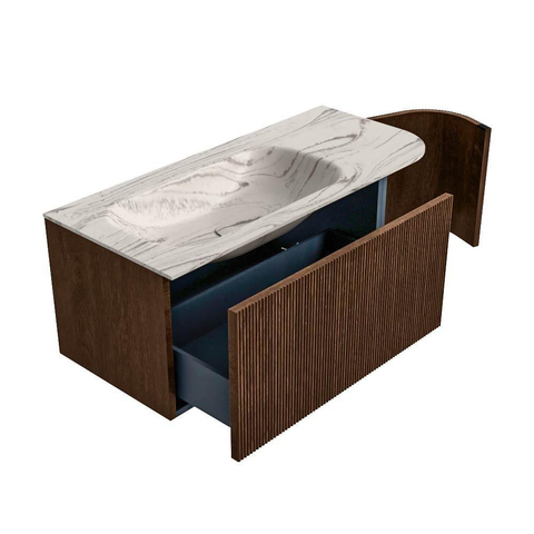 MONDIAZ KURVE-DLUX Meuble de salle de bains 105cm arrondi droite couleur Walnut avec 1 tiroir et 1 porte. Lavabo BIG SMALL gauche sans trou de robinet Nata. SW1432179