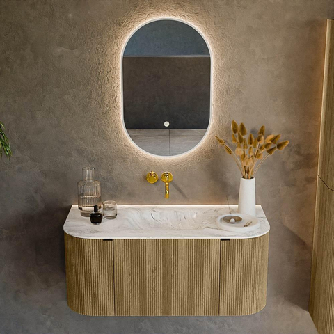 Mondiaz KURVE-DLUX Ensemble de meubles de salle de bains - 100x46x40cm - 1 tiroir - 2 portes - lavabo solid surface - central - sans trou de robinet - Dusk SW1415442
