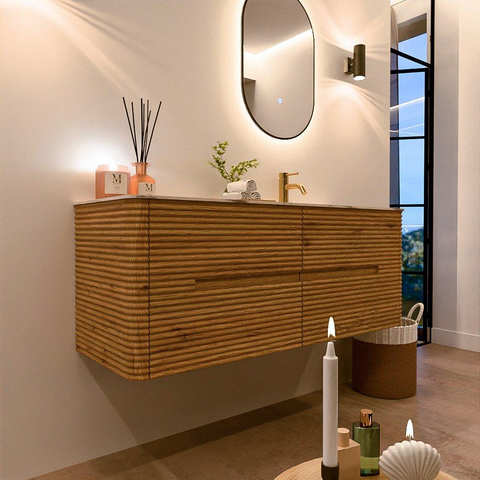 Mondiaz CIRO-DLUX Badkamermeubelset - 130x45x50cm - Solid surface wastafel Nata - 1 wasbak Rechts - 1 kraangat - 4 lades - Oak SW1531465