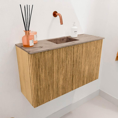 Mondiaz JOYA-DLUX 70cm meuble de toilette - couleur Chêne - Vasque FAYE position Milieu Sans trou de robinet couleur Arène SW1426233